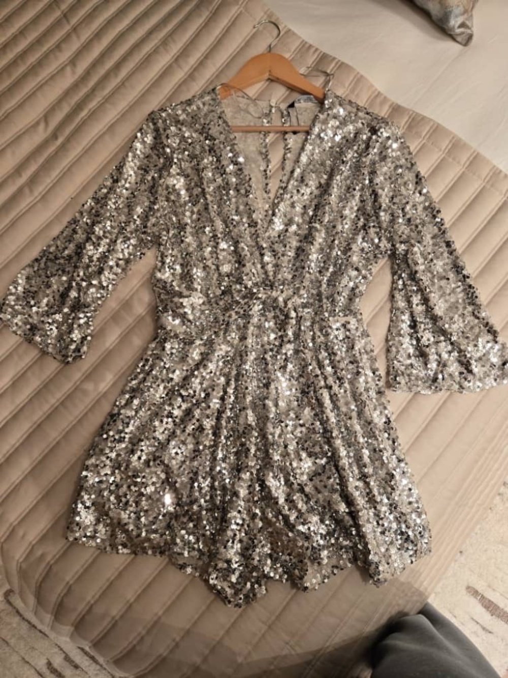Zara Sequin Romper Jumpsuit Silver – Size S
